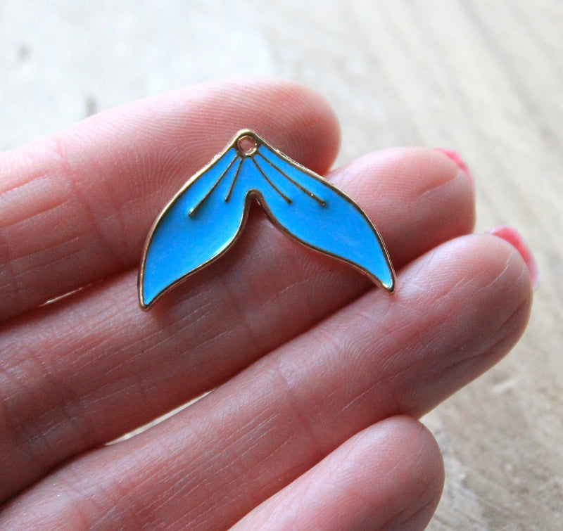The Bead Store 26x18mm Gold Plated Light Blue Enamel Mermaid Tail Charm