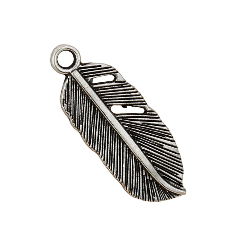 The Bead Store 26x9mm Antique Silver Plated Feather Charm Pack of 2