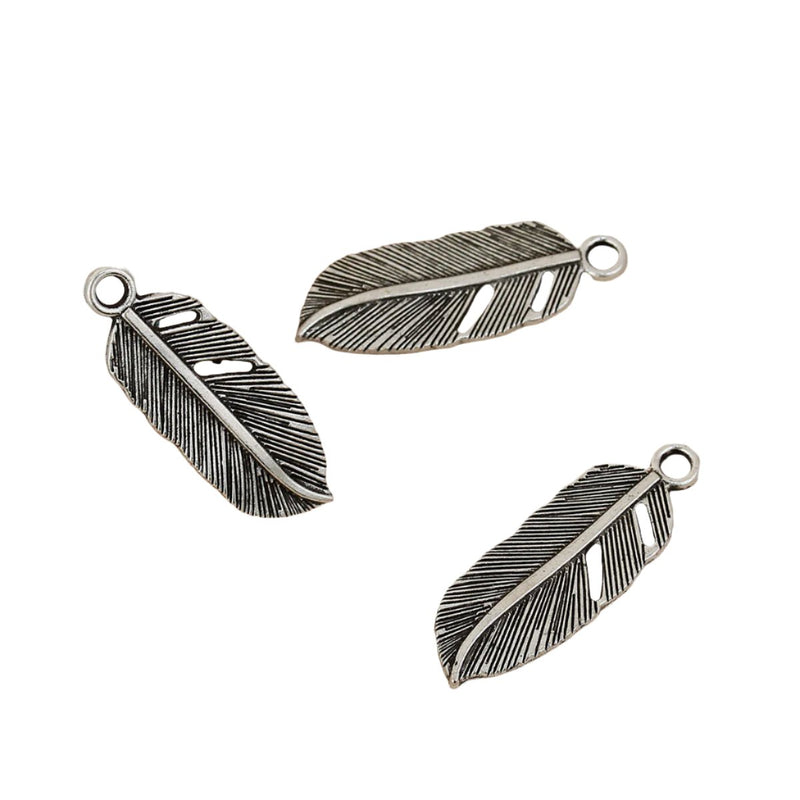 The Bead Store 26x9mm Antique Silver Plated Feather Charm Pack of 2