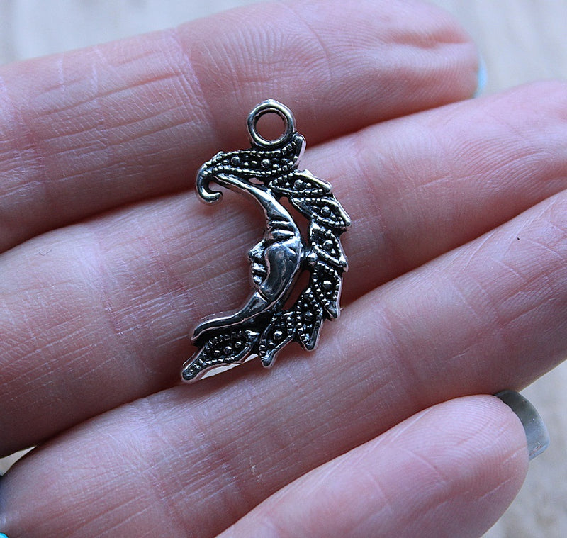 The Bead Store 27x15mm Antique Silver Plated Crescent Moon Face Charm / Pendant
