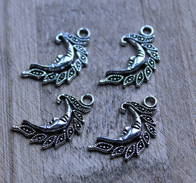 The Bead Store 27x15mm Antique Silver Plated Crescent Moon Face Charm / Pendant
