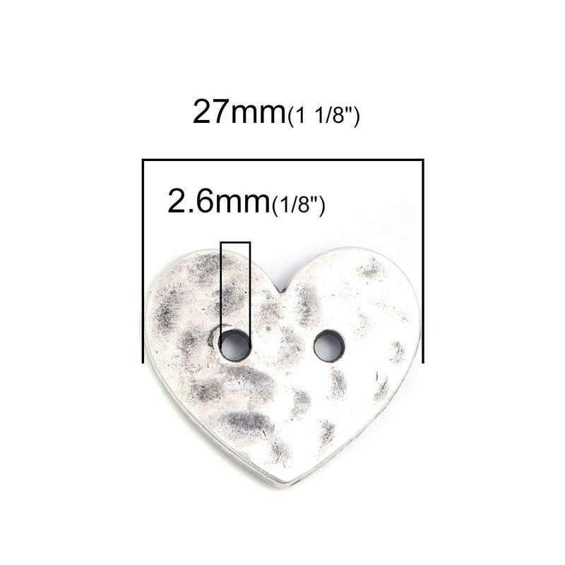 The Bead Store 27x24mm Antique Silver Hammered Heart Button 