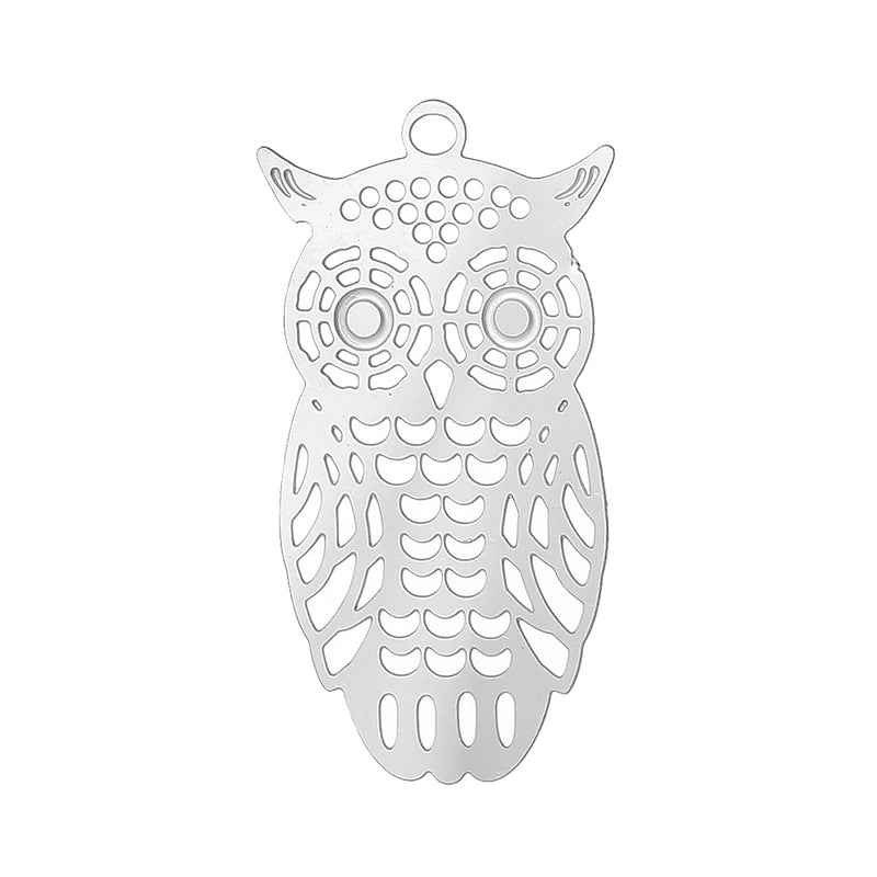 The Bead Store 28x15mm Stainless Steel Filigree Owl Pendant 