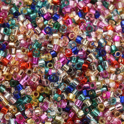 The Bead Store 2mm Cylinder Seed Beads Mixed Silver Lined Colours ~ 5g