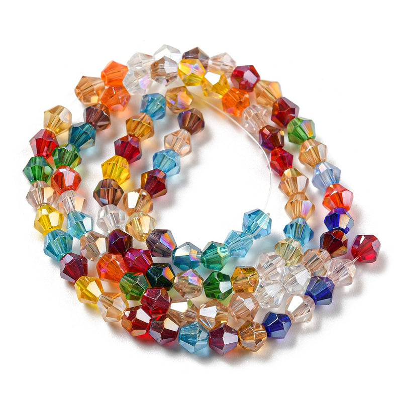 The Bead Store 2mm Glass Bicones ~ Lustred Mixed Colours ~ approx. 150 beads
