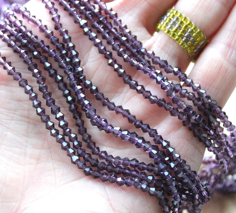 The Bead Store 2mm Glass Bicones ~ Purple ~ approx. 150 beads