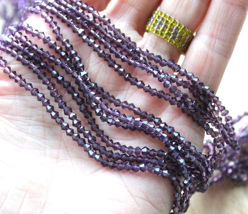 The Bead Store 2mm Glass Bicones ~ Purple ~ approx. 150 beads
