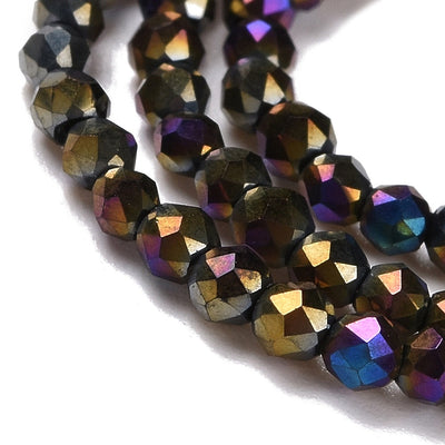 The Bead Store 2mm Round Faceted Glass Beads Black AB approx. 180 beads / string