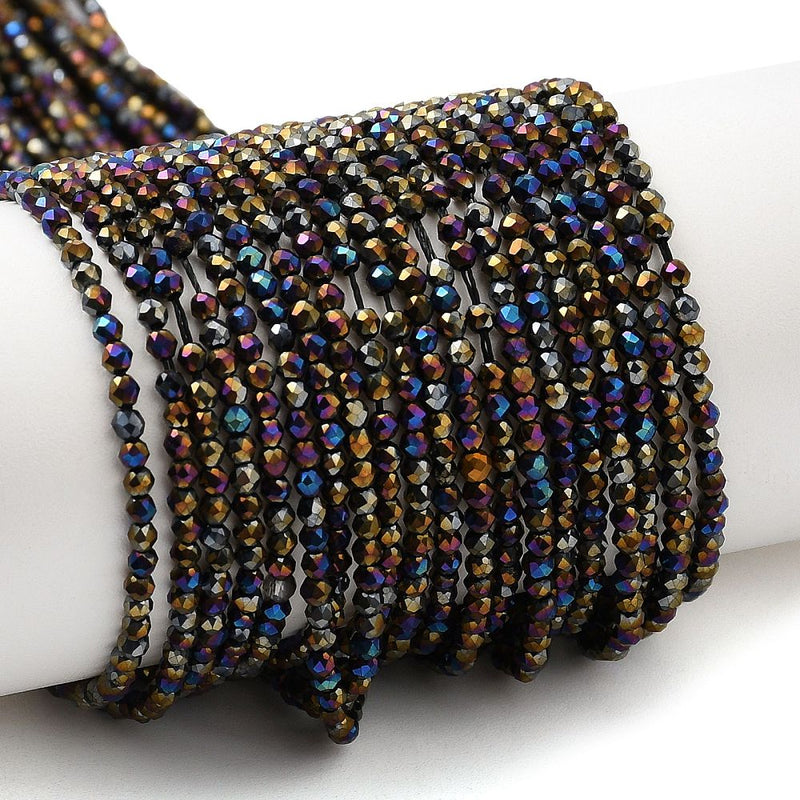The Bead Store 2mm Round Faceted Glass Beads Black AB approx. 180 beads / string
