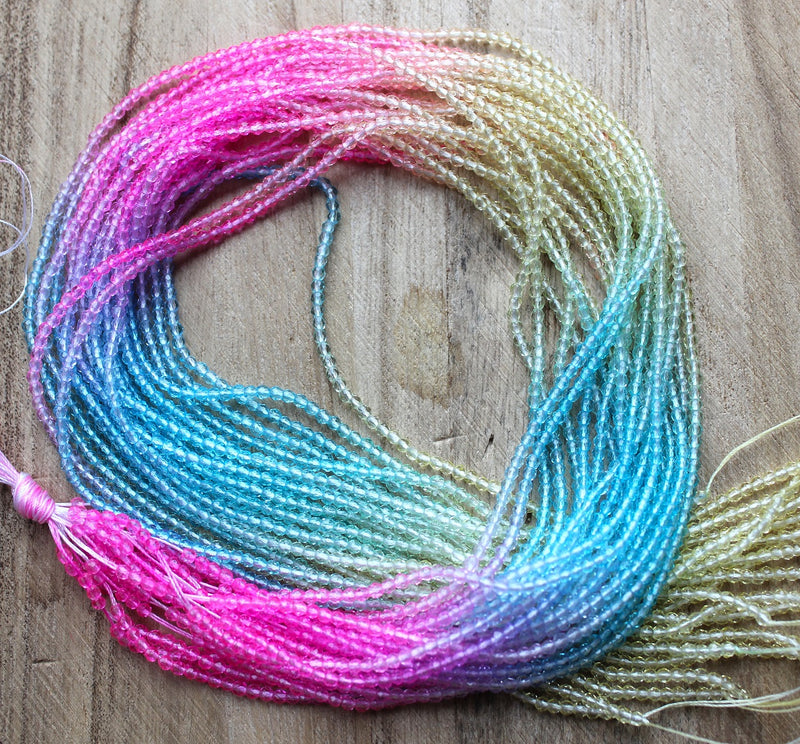 The Bead Store 2mm Round Faceted Glass Beads Brighter Colours Mix approx. 180 beads / string