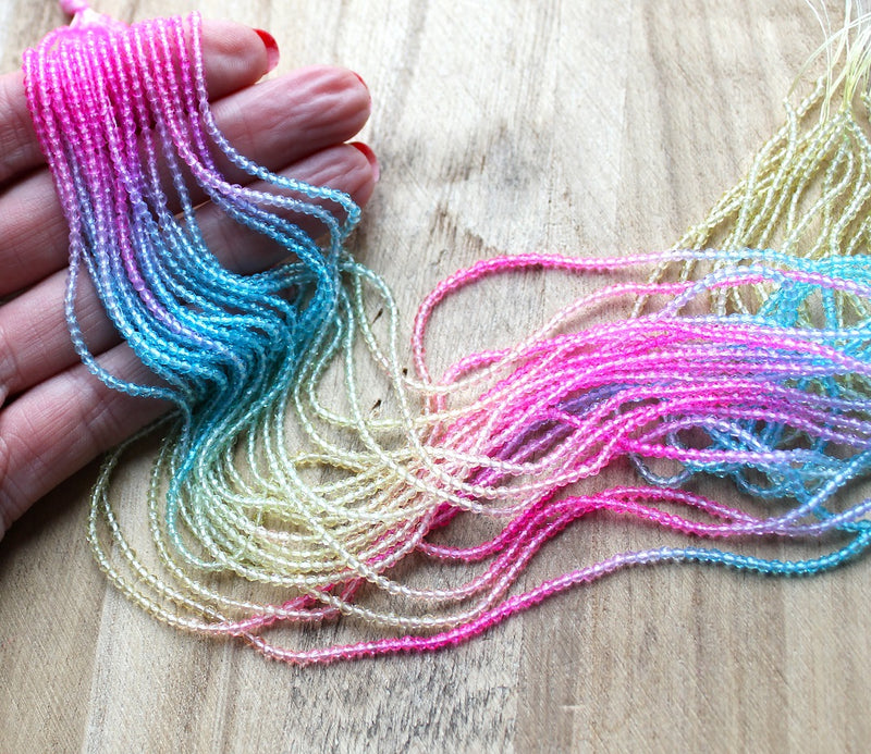 The Bead Store 2mm Round Faceted Glass Beads Brighter Colours Mix approx. 180 beads / string