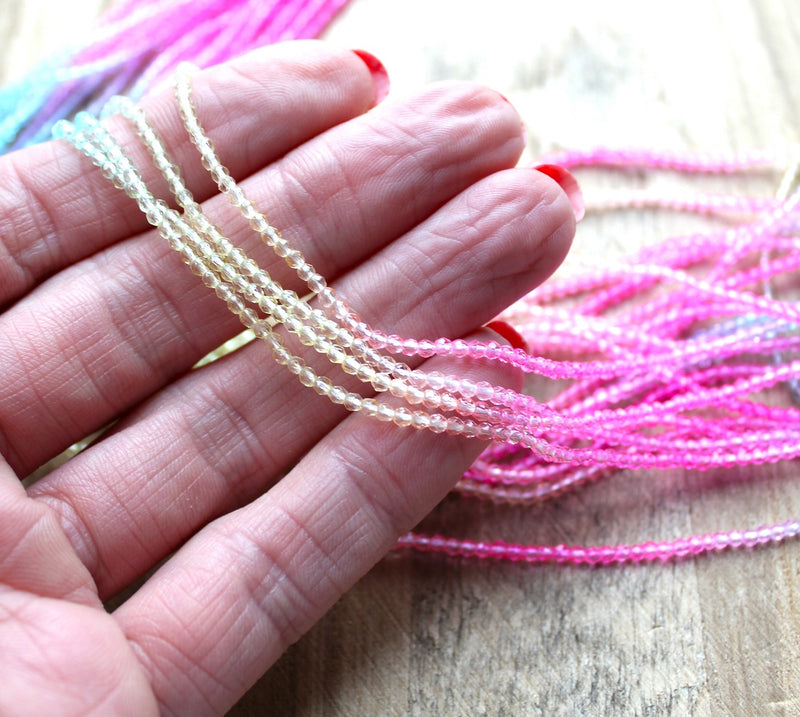 The Bead Store 2mm Round Faceted Glass Beads Brighter Colours Mix approx. 180 beads / string
