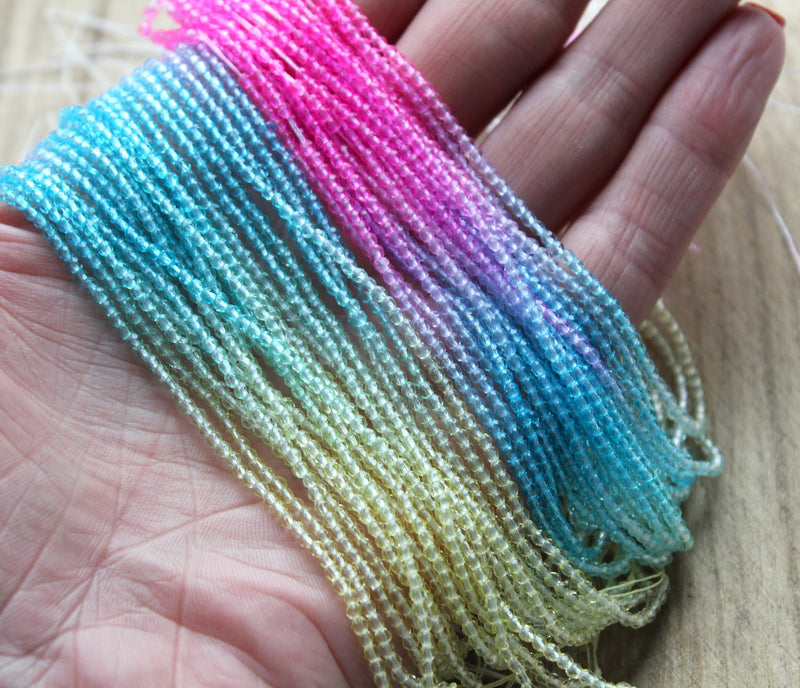 The Bead Store 2mm Round Faceted Glass Beads Brighter Colours Mix approx. 180 beads / string