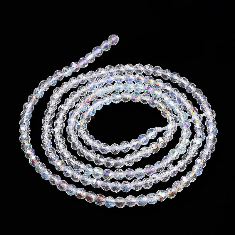 The Bead Store 2mm Round Faceted Glass Beads Crystal AB approx. 180 beads / string