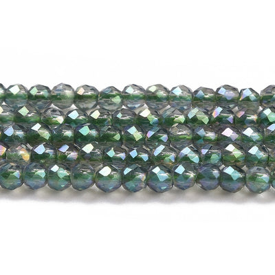 The Bead Store 2mm Round Faceted Glass Beads Green Rainbow approx. 180 beads / string