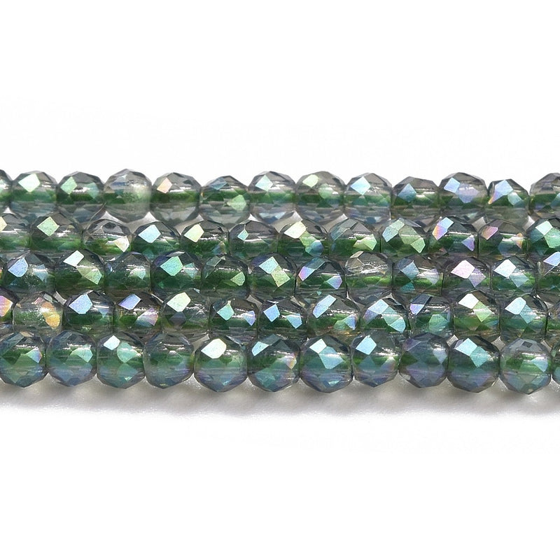 The Bead Store 2mm Round Faceted Glass Beads Green Rainbow approx. 180 beads / string