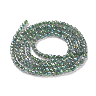 The Bead Store 2mm Round Faceted Glass Beads Green Rainbow approx. 180 beads / string