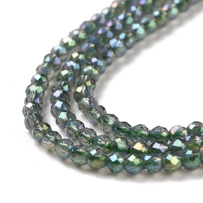 The Bead Store 2mm Round Faceted Glass Beads Green Rainbow approx. 180 beads / string