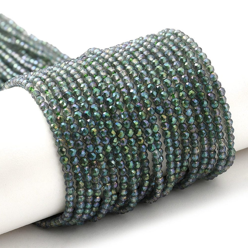 The Bead Store 2mm Round Faceted Glass Beads Green Rainbow approx. 180 beads / string
