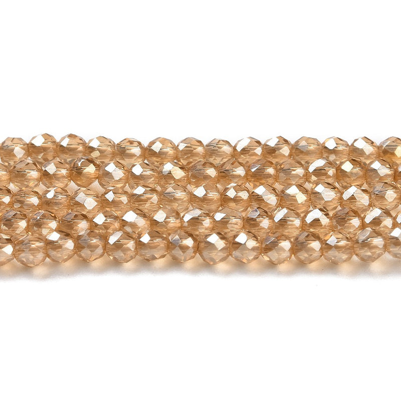 The Bead Store 2mm Round Faceted Glass Beads Lustred Light Gold approx. 180 beads / string