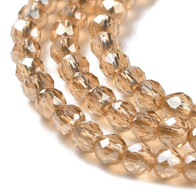 The Bead Store 2mm Round Faceted Glass Beads Lustred Light Gold approx. 180 beads / string