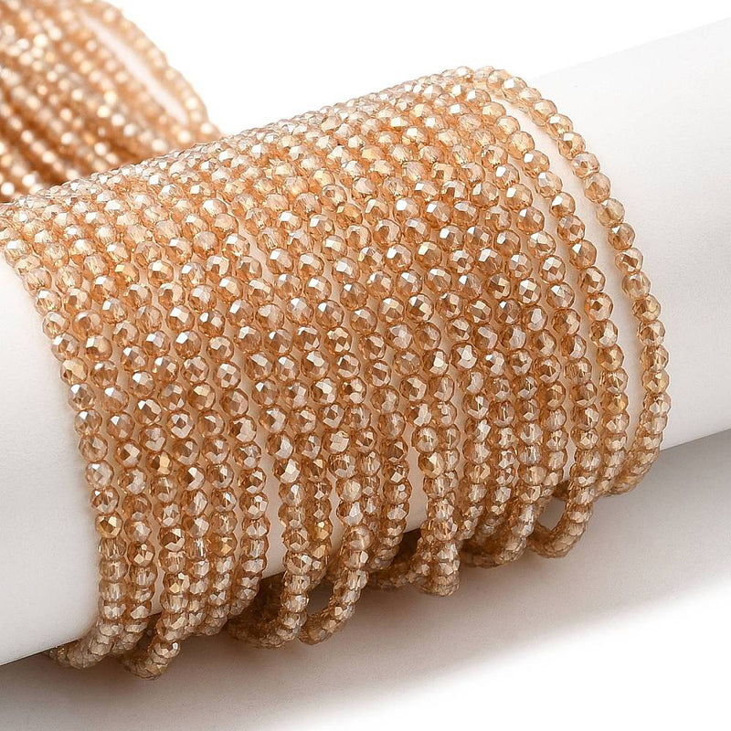 The Bead Store 2mm Round Faceted Glass Beads Lustred Light Gold approx. 180 beads / string