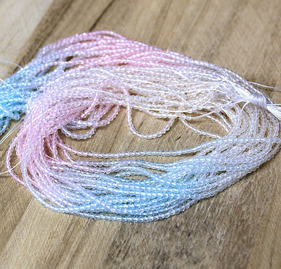 The Bead Store 2mm Round Faceted Glass Beads Pale Pink and Blue Colours Mix approx. 180 beads / string
