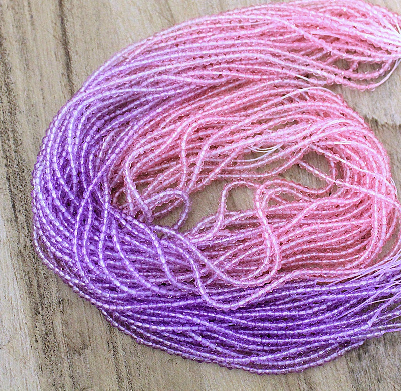 The Bead Store 2mm Round Faceted Glass Beads Pink and Purple Colours Mix approx. 180 beads / string