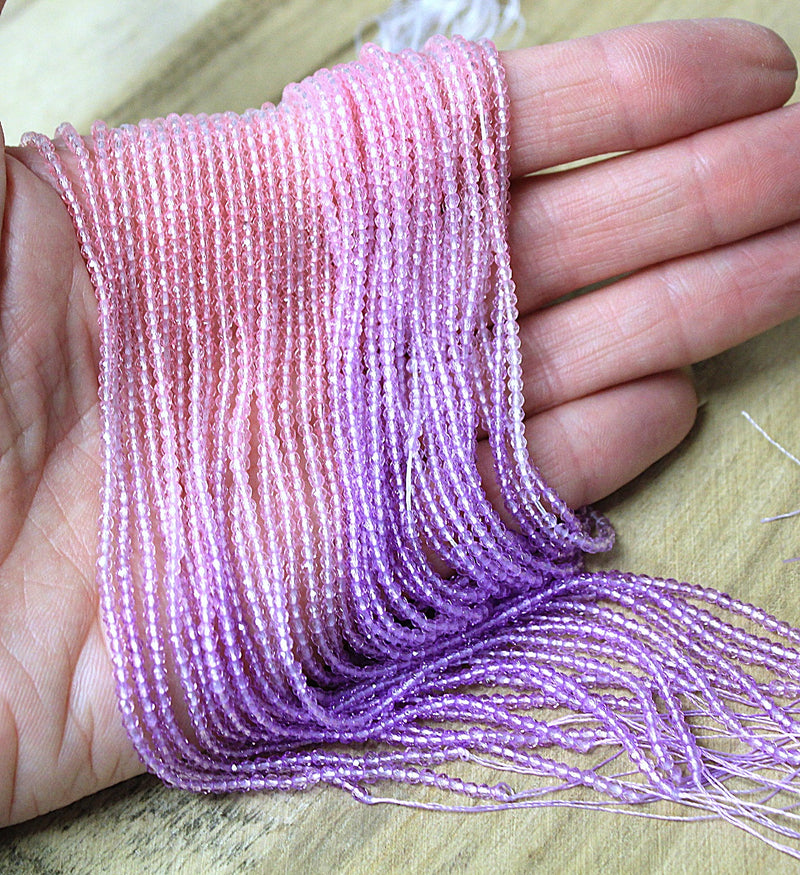 The Bead Store 2mm Round Faceted Glass Beads Pink and Purple Colours Mix approx. 180 beads / string