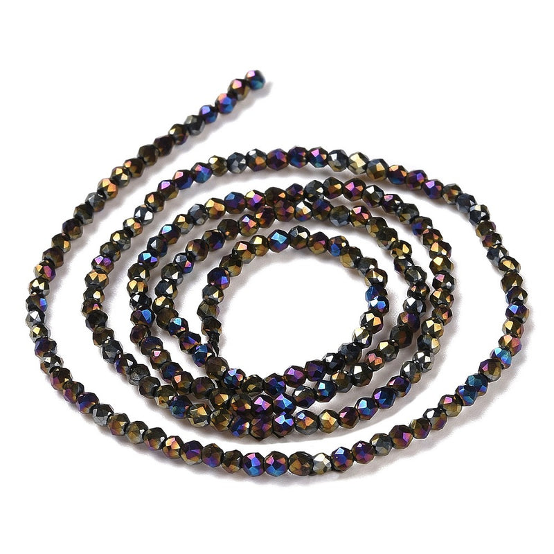 The Bead Store 2mm Round Faceted Glass Beads Black AB approx. 180 beads / string