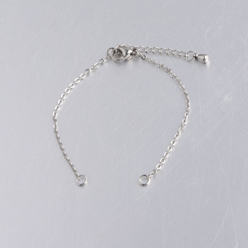 The Bead Store 2mm Stainless Steel Chain for Making a Bracelet with Lobster Clasp and Extension Chain