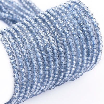The Bead Store 2x1.5mm Faceted Glass Rondelle Beads ~ Electroplated Lt. Steel Blue ~ approx. 247 beads