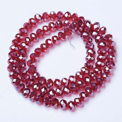 The Bead Store 3.5x3mm Faceted Glass Rondelle Beads Lustred Dark Red 110 beads strand