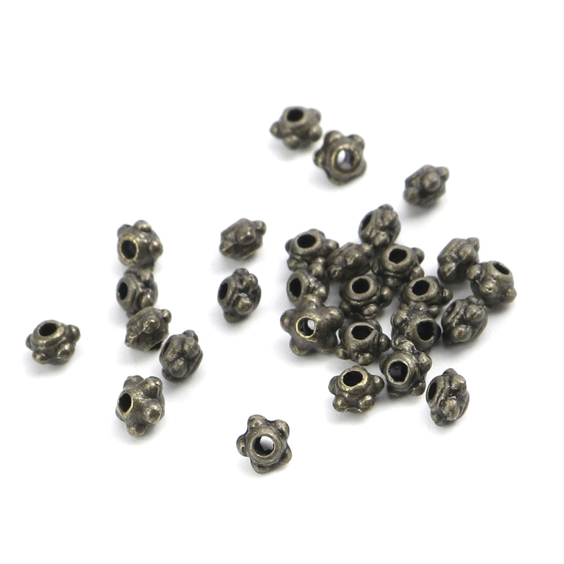 The Bead Store 30 Antique Bronze 4mm Round Beaded Spacer Beads 