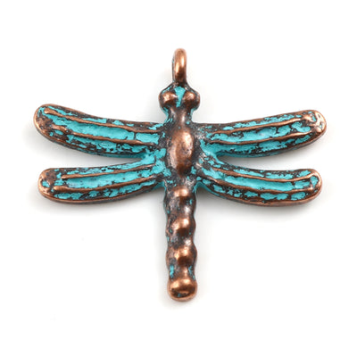The Bead Store 31mm Antique Copper and Blue Patina Dragonfly Pendant