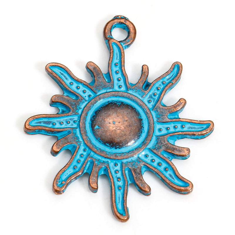 The Bead Store 31mm Antique Copper and Blue Patina Sun Pendant