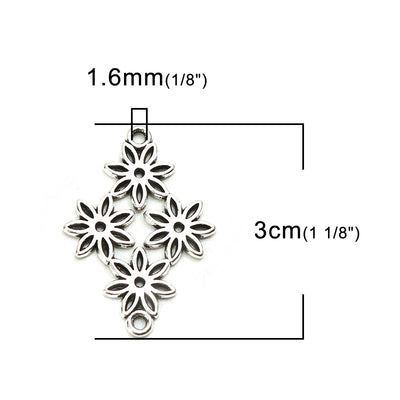 The Bead Store 31x20mm Antique Silver Flowers Connector
