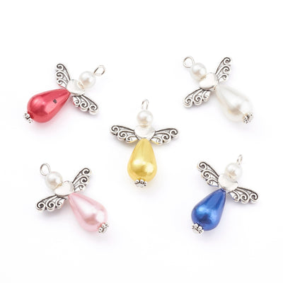 The Bead Store 33x24mm Acrylic Pearl Angel Pendants Mixed Colours Pack of 4