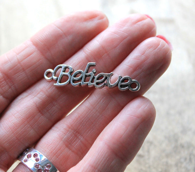 The Bead Store 36x10mm Antique Silver Plated Believe Connector 