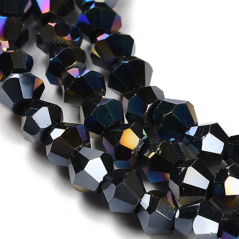 The Bead Store 3mm Glass Bicones Black AB approx. 115 beads