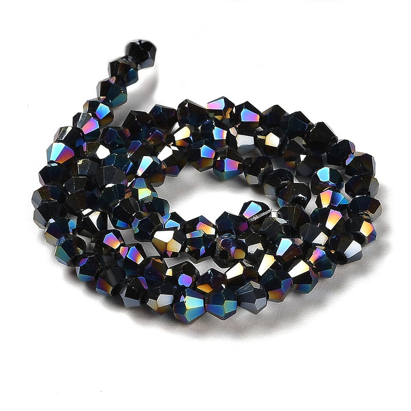 The Bead Store 3mm Glass Bicones Black AB approx. 115 beads