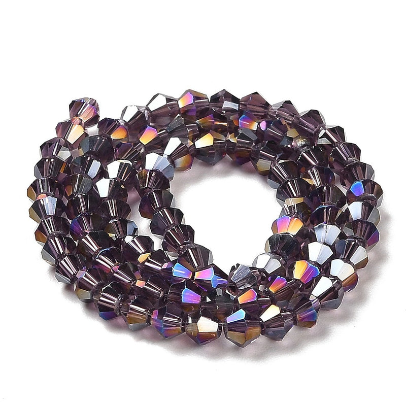 The Bead Store 3mm Glass Bicones Lustred Purple approx. 115 beads