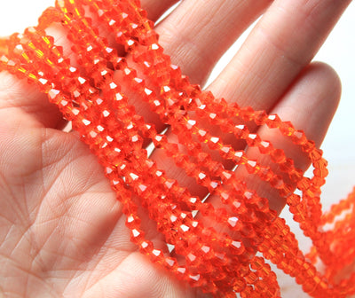 The Bead Store 3mm Glass Bicones ~ approx. 115 Beads / String ~ Orange