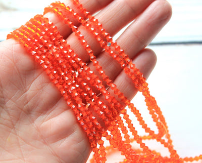 The Bead Store 3mm Glass Bicones ~ approx. 115 Beads / String ~ Orange