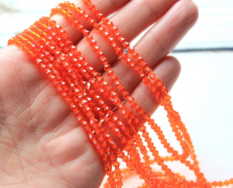 The Bead Store 3mm Glass Bicones ~ approx. 115 Beads / String ~ Orange