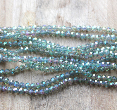 The Bead Store 3mm Round Faceted Crystal Glass Beads Electroplated Green Rainbow