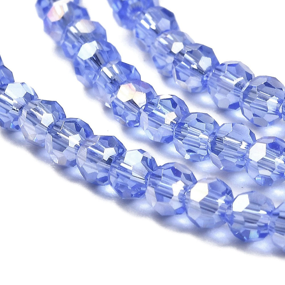 The Bead Store 3mm Round Faceted Glass Beads Cornflower Blue AB