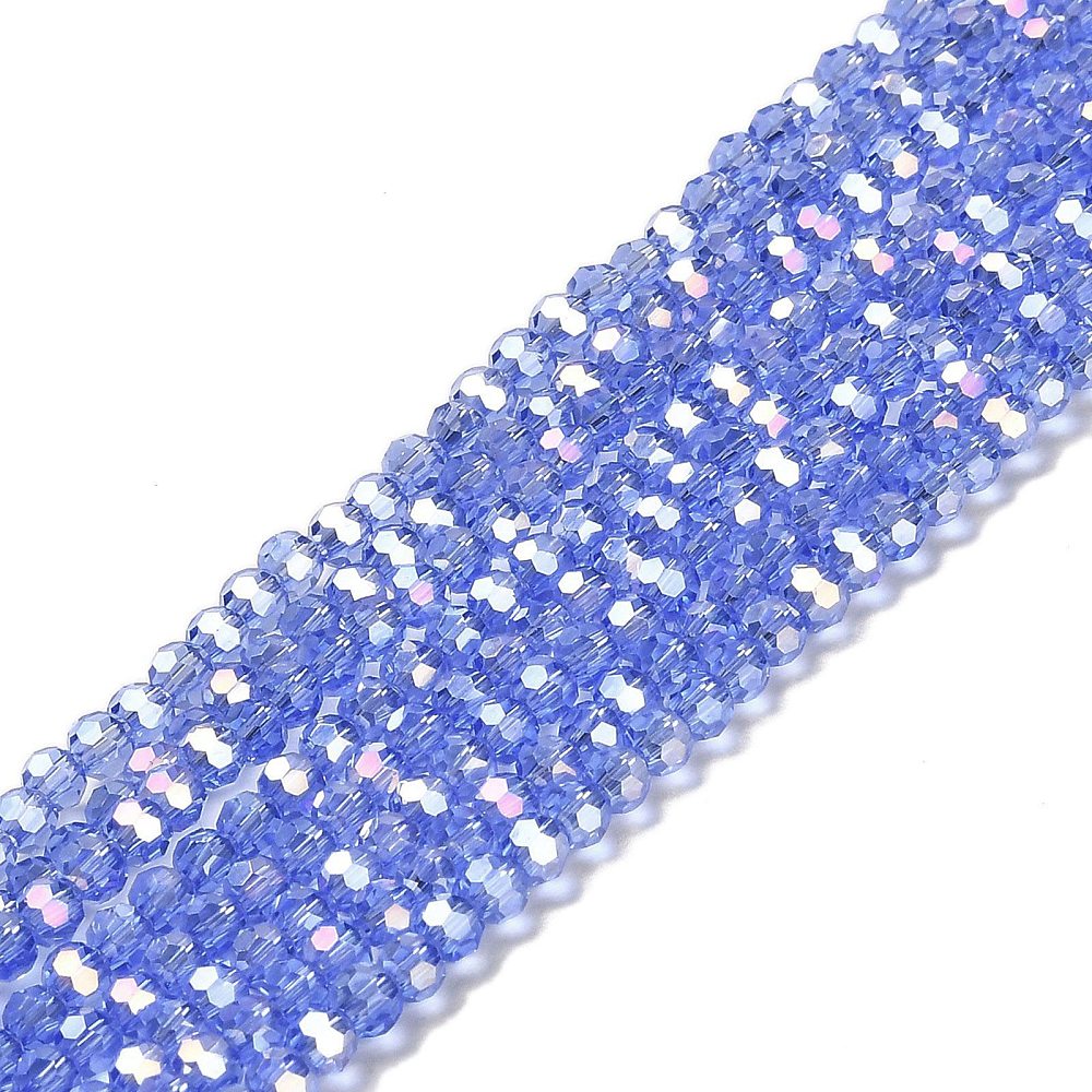 The Bead Store 3mm Round Faceted Glass Beads Cornflower Blue AB