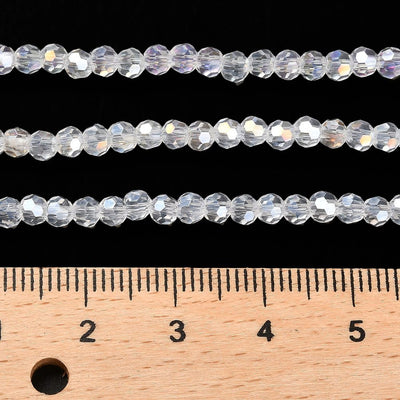 The Bead Store 3mm Round Faceted Glass Beads Crystal AB
