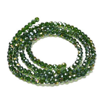 The Bead Store 3mm Round Faceted Glass Beads Green AB